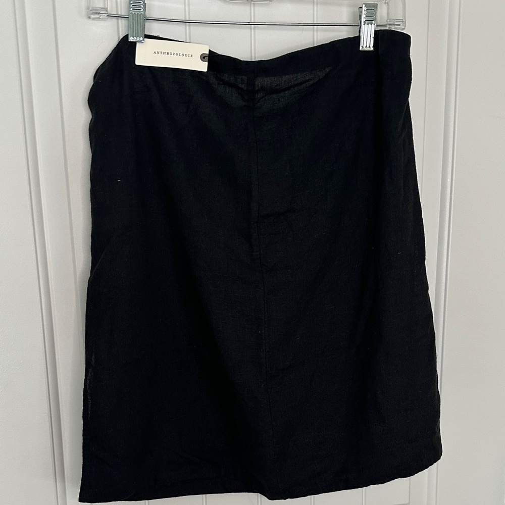 Anthro Anthropologie black linen viscose pull on Skirt with side splits new nwt